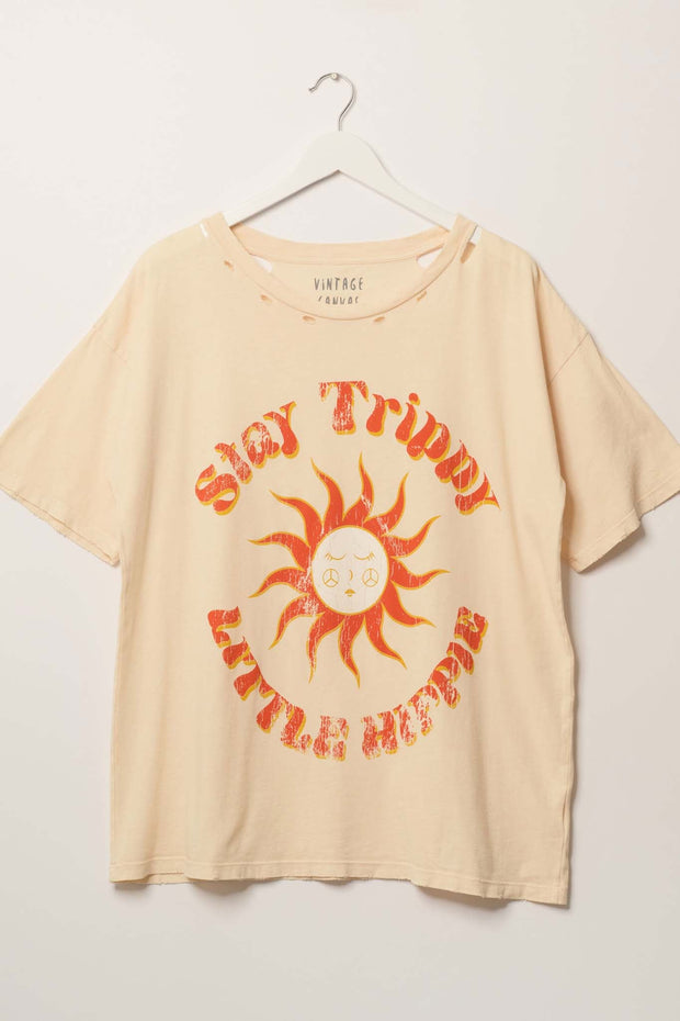 Stay Trippy Little Hippie Distressed Graphic Tee - ShopPromesa
