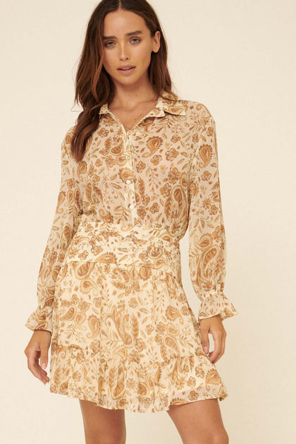 Fresh Picked Ruffled Paisley Shirt Dress | ShopPromesa
