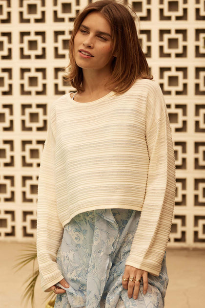 Blurred Lines Horizontal Rib-Knit Cropped Sweater