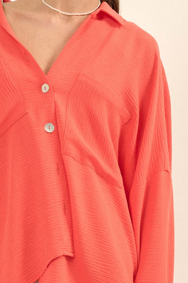 Catching Waves Textured Button-Up Pocket Shirt - ShopPromesa