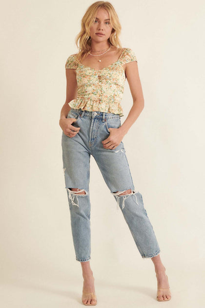 Urban Outfitters Lemon Yellow Exposed Seam Detail Crop Top, Size