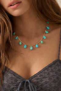 Laguna Acrylic Turquoise Gold Bar Station Necklace - ShopPromesa