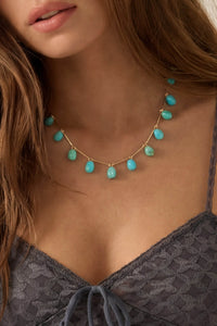 Laguna Acrylic Turquoise Gold Bar Station Necklace - ShopPromesa