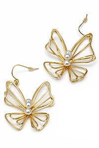 Mariposa Gold Wire and Pearl Butterfly Earrings - ShopPromesa