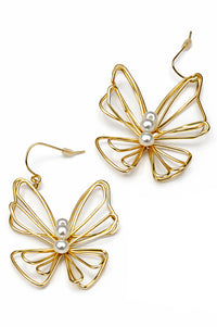 Mariposa Gold Wire and Pearl Butterfly Earrings - ShopPromesa