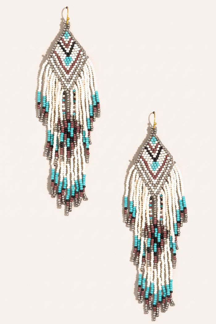 Anacapa Seed Bead Fringe Chevron Drop Earrings - ShopPromesa