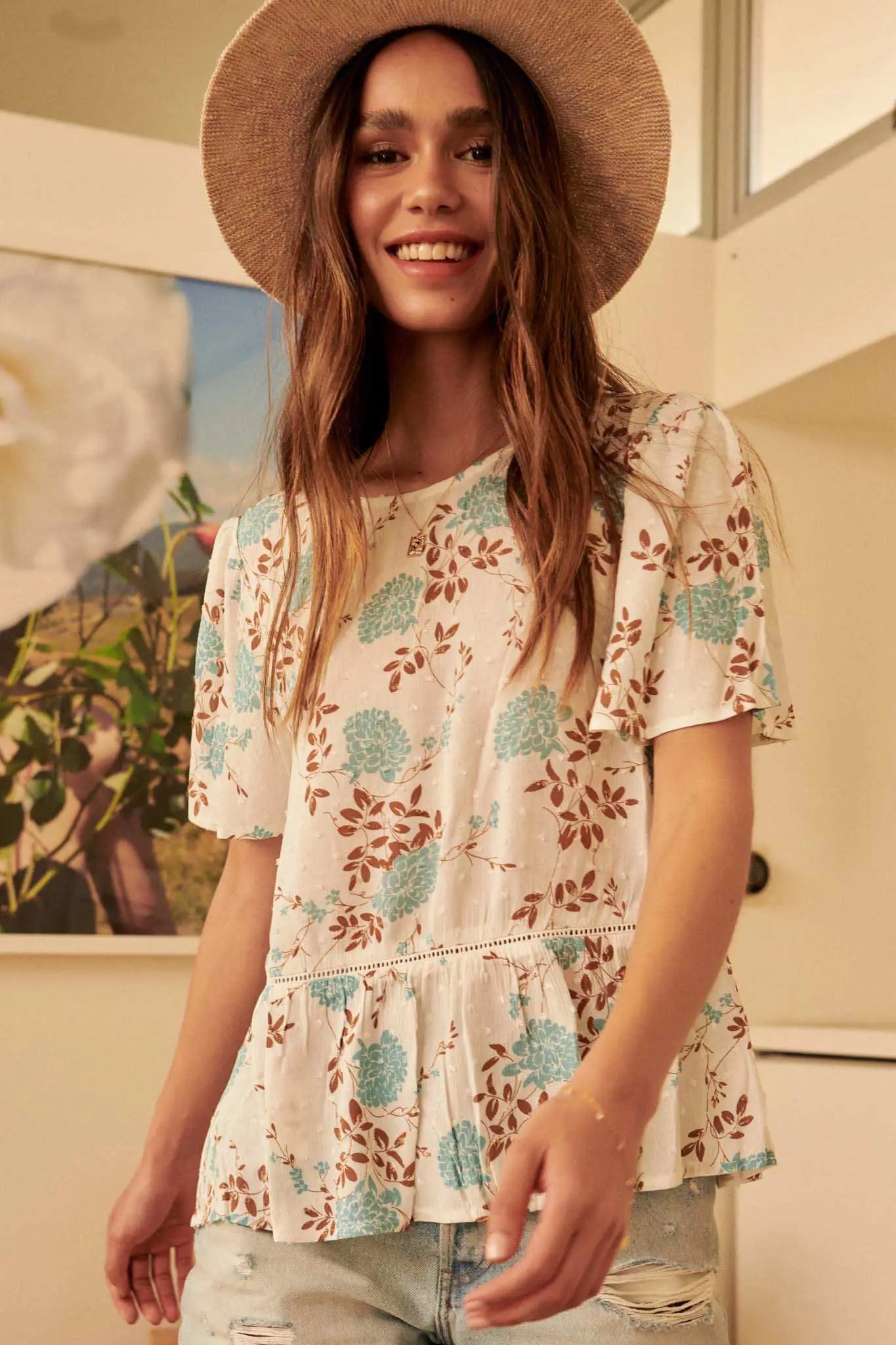 Sweet Bouquet Ruffled Floral Swiss Dot Top - ShopPromesa