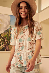 Sweet Bouquet Ruffled Floral Swiss Dot Top - ShopPromesa