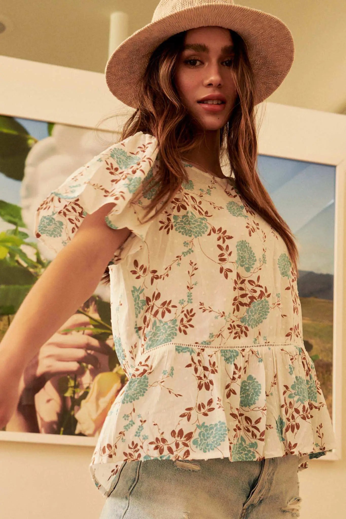 Sweet Bouquet Ruffled Floral Swiss Dot Top - ShopPromesa