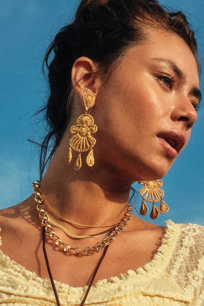 Joshua Tree Raffia-Wrapped Chandelier Earrings - ShopPromesa