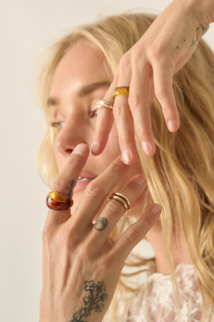 Ottone Four-Piece Tortoise Resin and Gold Ring Set - ShopPromesa
