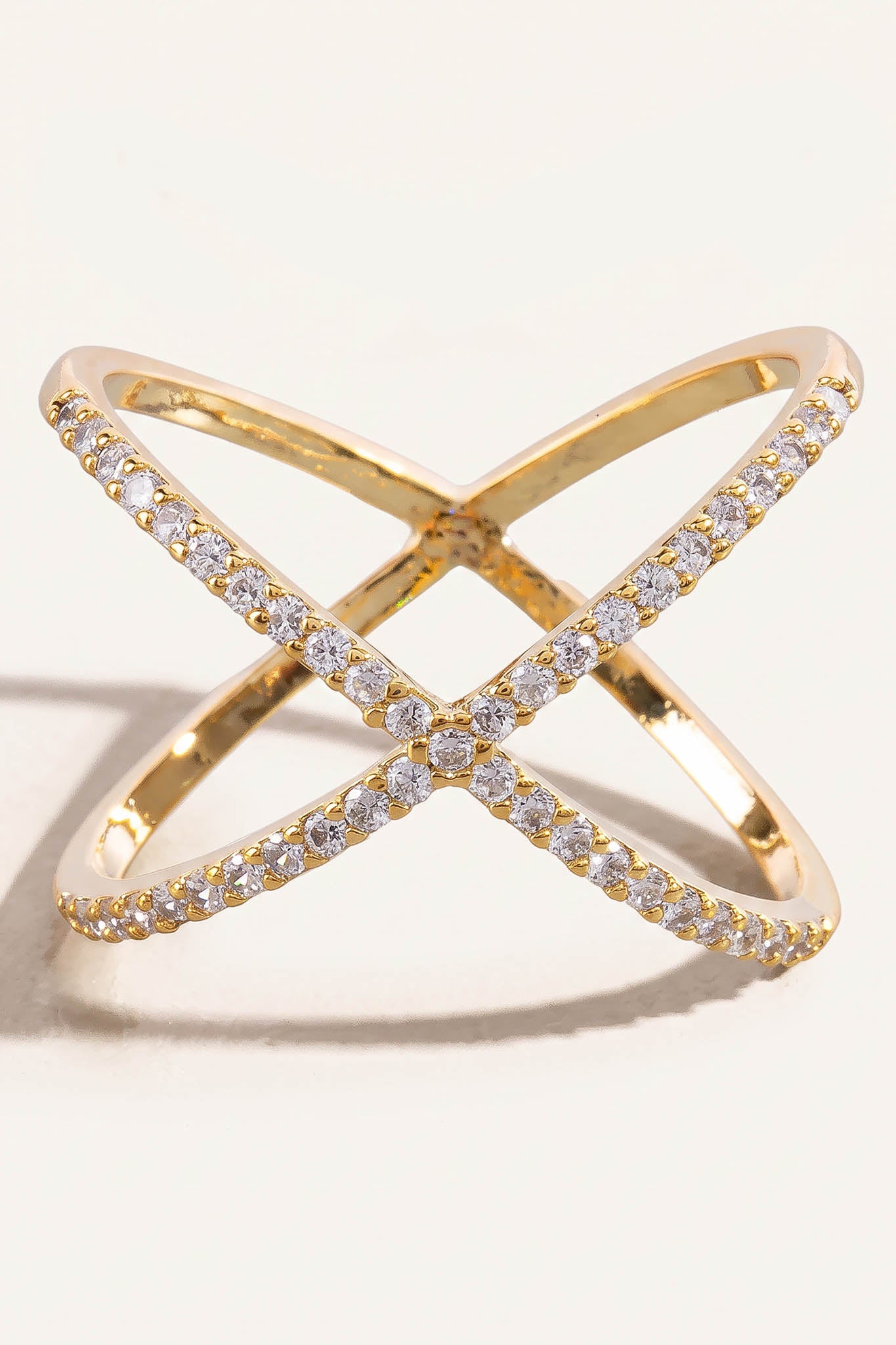 La Cienega Gold-Tone CZ Rhinestone X Ring - ShopPromesa
