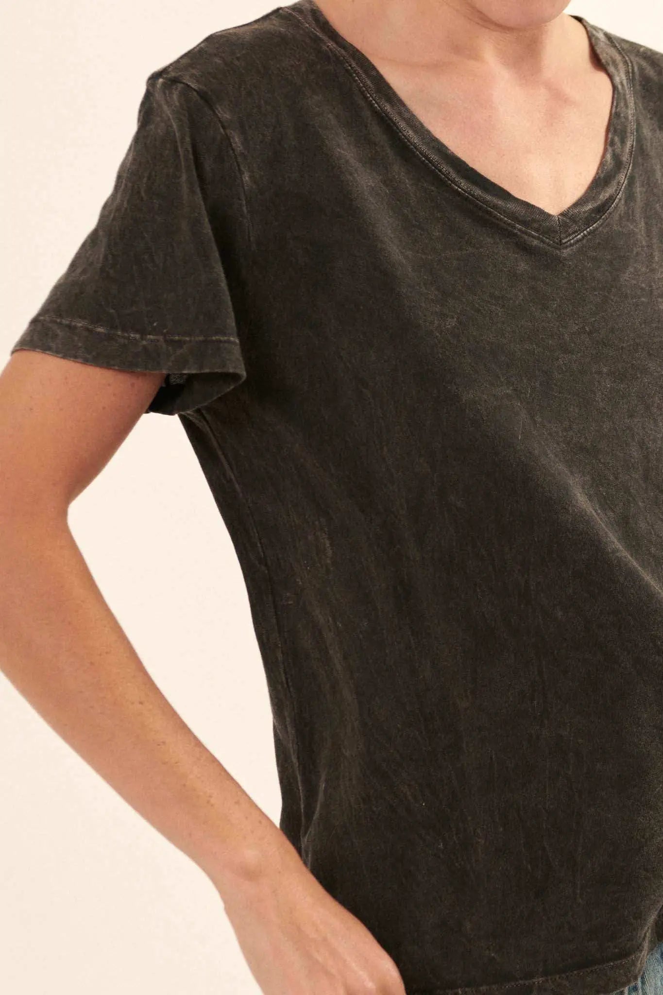 Forever Fave Vintage-Wash Cotton V-Neck Tee - ShopPromesa