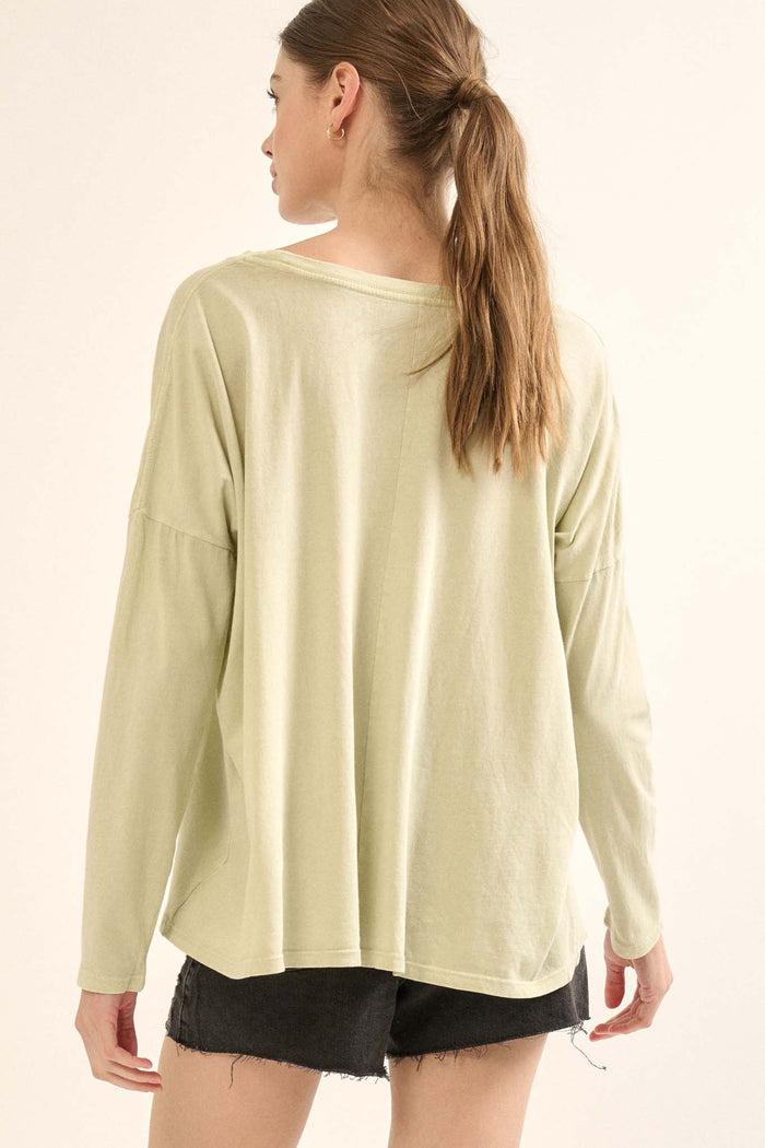 Big Happy Vintage-Washed Oversize Long-Sleeve Tee - ShopPromesa