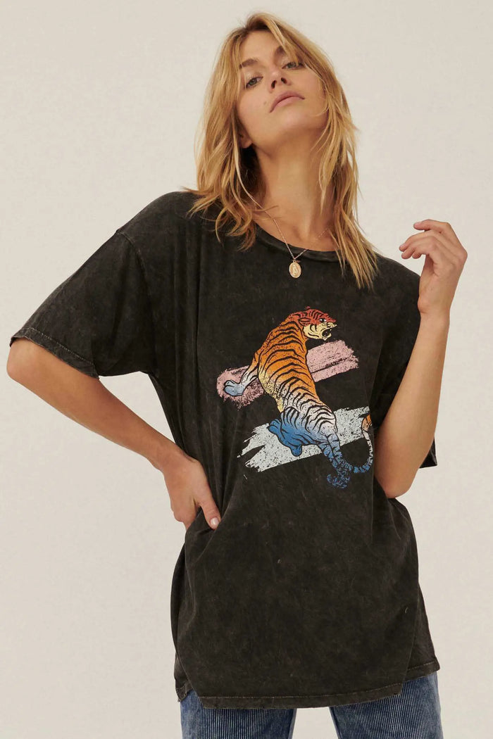 Jungle Tiger Vintage-Wash Oversize Graphic Tee
