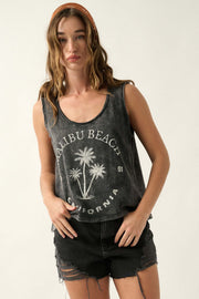 Malibu Beach California Raw-Edge Graphic Tank Top - ShopPromesa