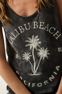 Malibu Beach California Raw-Edge Graphic Tank Top - ShopPromesa