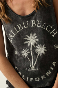 Malibu Beach California Raw-Edge Graphic Tank Top - ShopPromesa