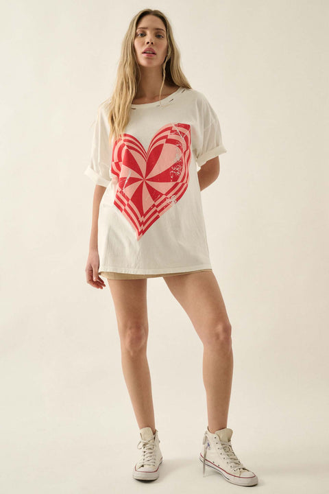 Crazy Love Op-Art Heart Distressed Graphic Tee - ShopPromesa