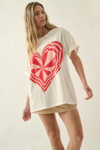 Crazy Love Op-Art Heart Distressed Graphic Tee - ShopPromesa