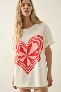 Crazy Love Op-Art Heart Distressed Graphic Tee - ShopPromesa