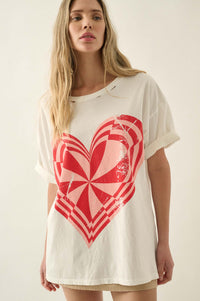 Crazy Love Op-Art Heart Distressed Graphic Tee - ShopPromesa