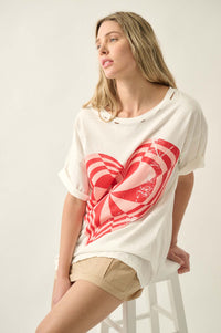 Crazy Love Op-Art Heart Distressed Graphic Tee - ShopPromesa