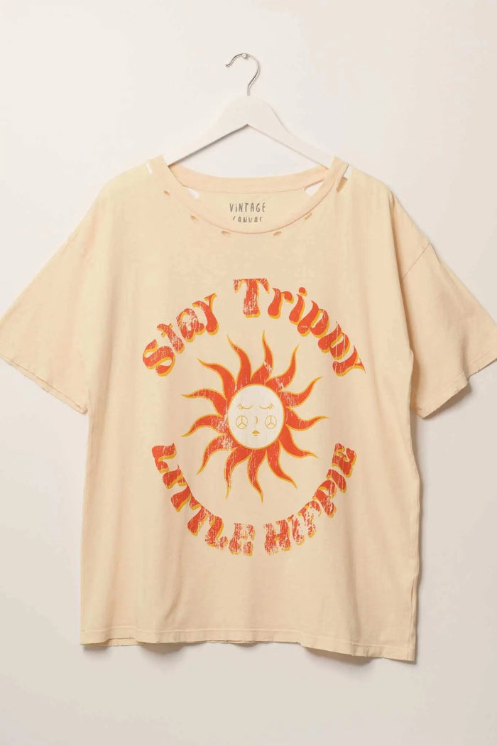 Stay Trippy Little Hippie Distressed Graphic Tee - ShopPromesa