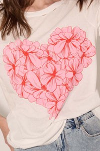 Love in Bloom Flower Heart Distressed Graphic Tee - ShopPromesa