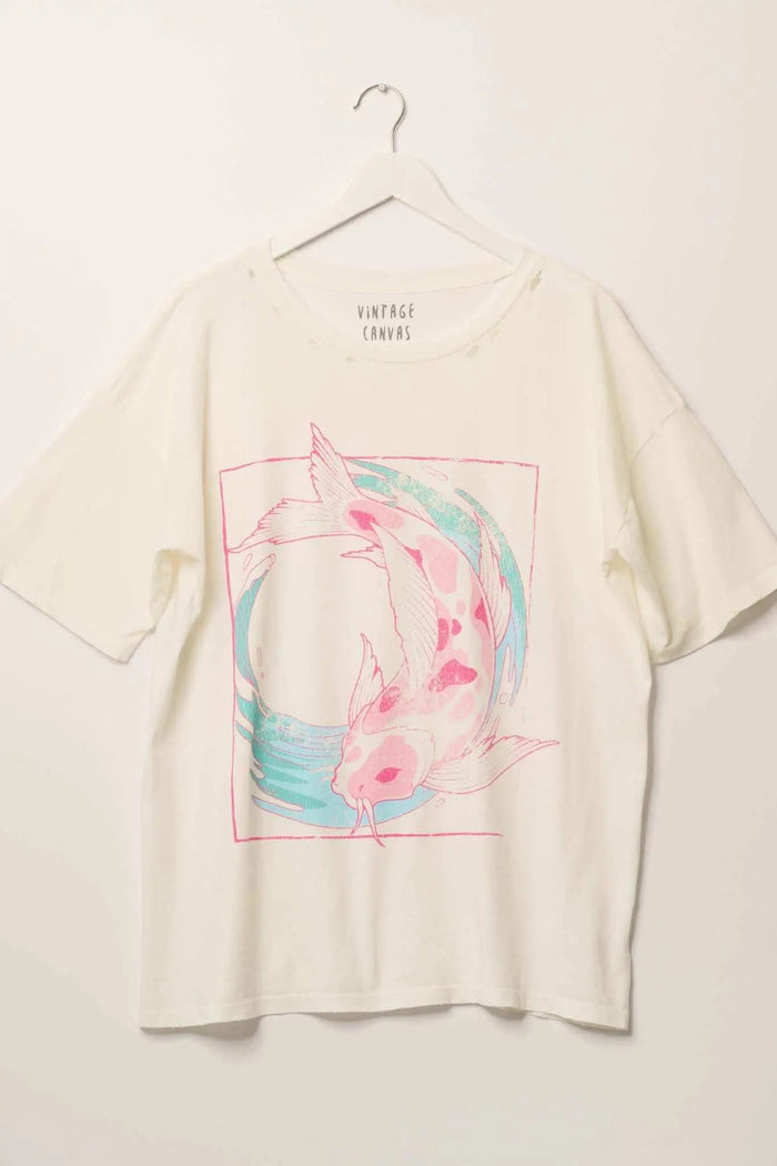 Playing Koi Oversized Distressed Grpahic Tee - ShopPromesa