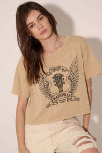 Nashville Angel Wings Guitar Cropped Graphic Tee - ShopPromesa