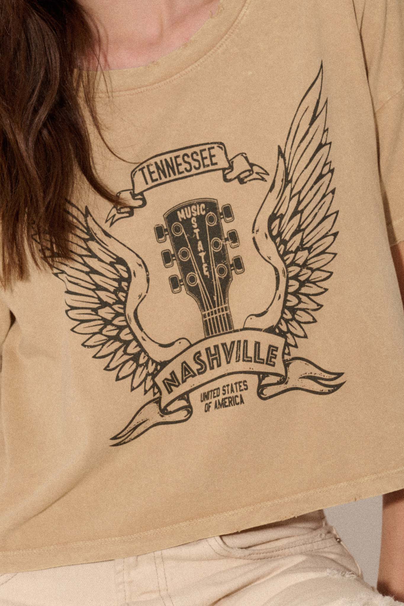 Nashville Angel Wings Guitar Cropped Graphic Tee - ShopPromesa