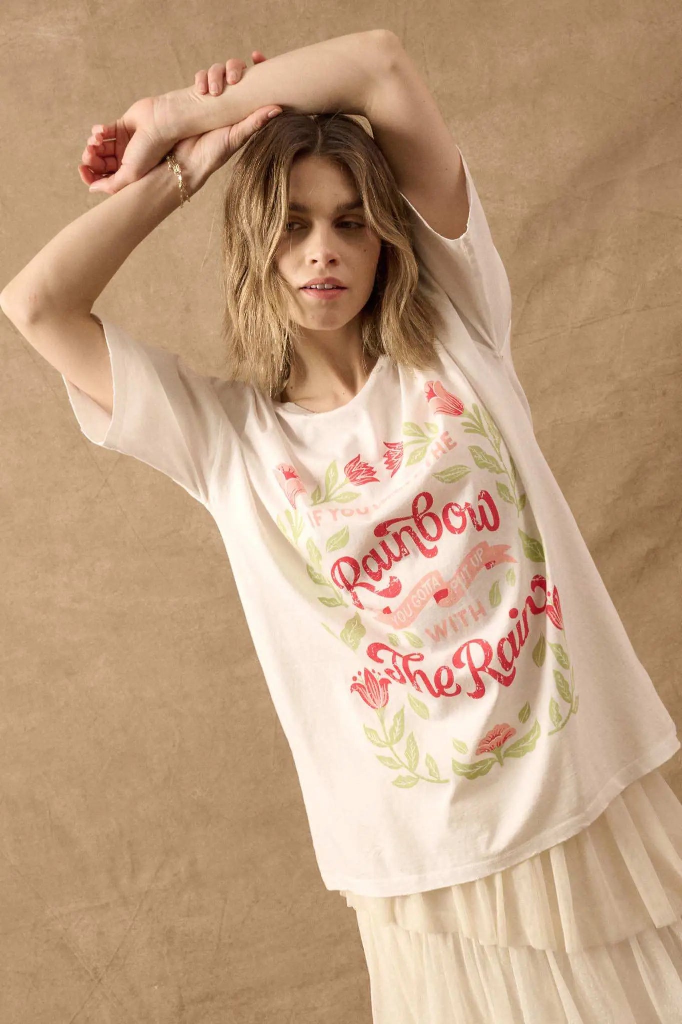 Rain and Rainbow Distressed Oversize Graphic Tee - ShopPromesa