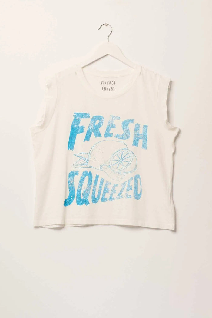 Fresh Squeezed Vintage-Print Sleeveless Graphic Tee - ShopPromesa