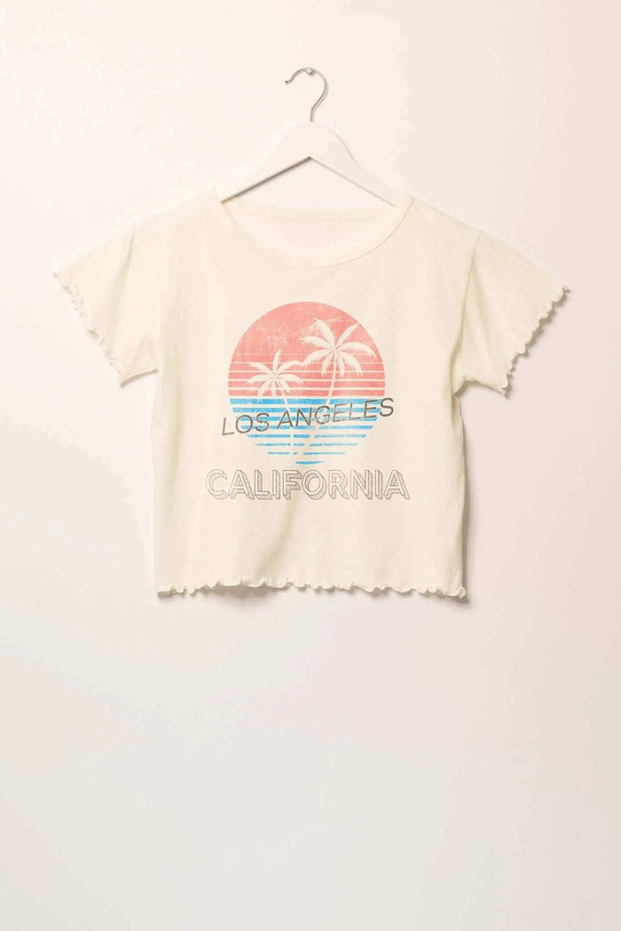 Los Angeles Cropped Lettuce-Edge Graphic Baby Tee - ShopPromesa