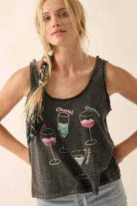 Raise a Glass Vintage-Wash Raw-Edge Tank Top - ShopPromesa