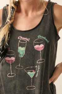 Raise a Glass Vintage-Wash Raw-Edge Tank Top - ShopPromesa