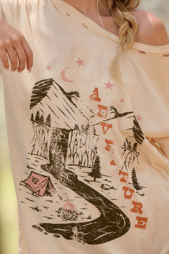 Camping Adventure Distressed Oversize Graphic Tee - ShopPromesa