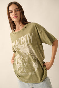 Cowboy Wild West Distressed Oversize Graphic Tee - ShopPromesa