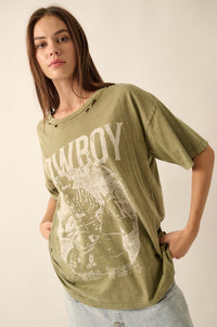 Cowboy Wild West Distressed Oversize Graphic Tee - ShopPromesa