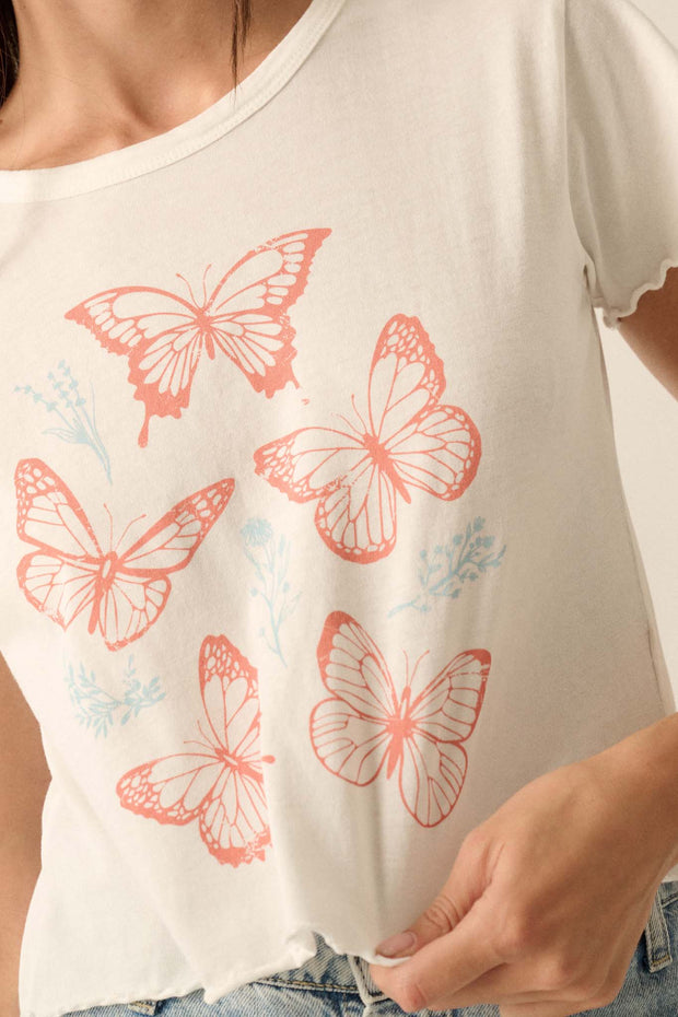 Butterfly Garden Lettuce-Edge Graphic Baby Tee - ShopPromesa