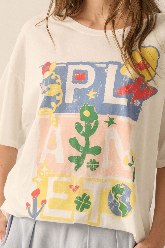 Planet Earth Vintage-Print Oversize Graphic Tee - ShopPromesa