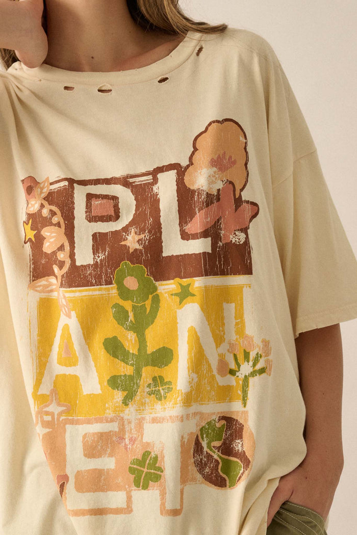 Planet Earth Vintage-Wash Distressed Graphic Tee - ShopPromesa