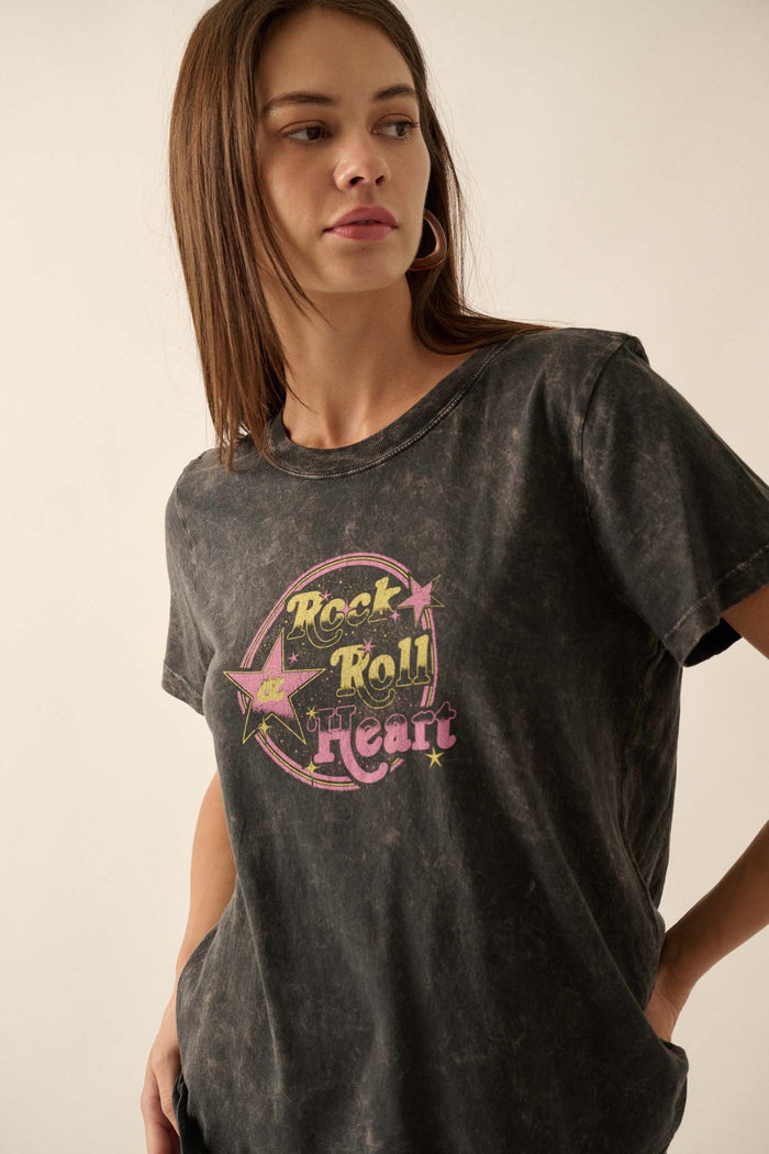 Rock & Roll Heart Vintage-Wash Graphic Tee - ShopPromesa