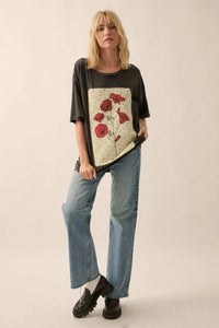 Pretty Poppy Tarot Distressed Oversize Graphic Tee - ShopPromesa