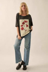 Pretty Poppy Tarot Distressed Oversize Graphic Tee - ShopPromesa
