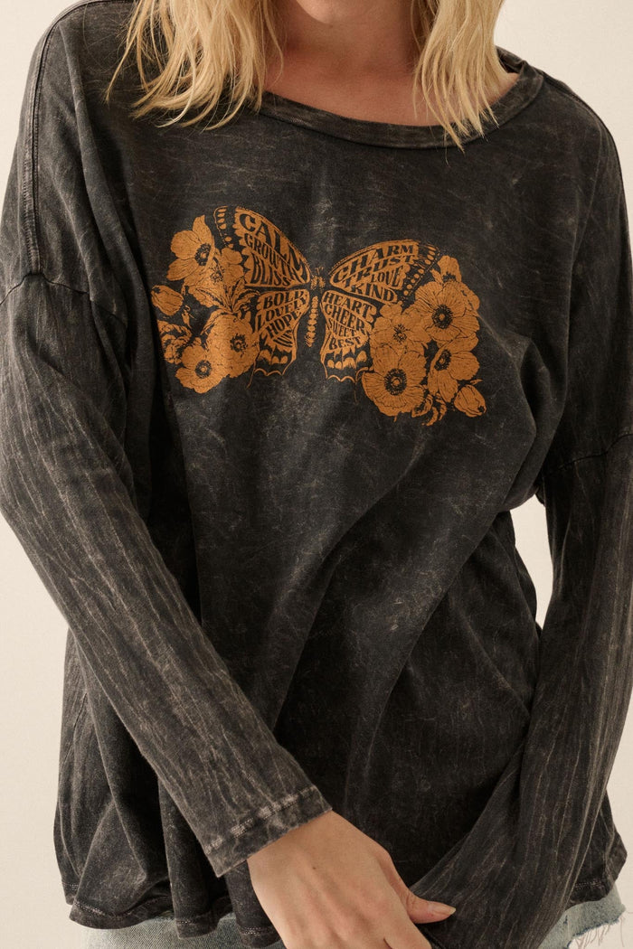 Butterfly Blessings Long-Sleeve Floral Graphic Tee - ShopPromesa