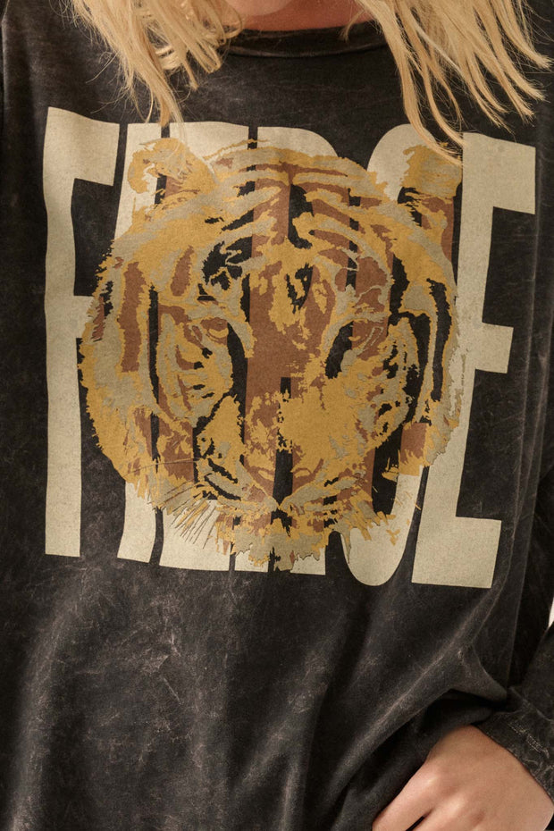 Fierce Tiger Vintage-Wash Long-Sleeve Graphic Tee - ShopPromesa