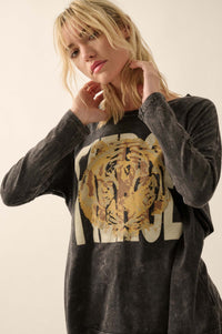 Fierce Tiger Vintage-Wash Long-Sleeve Graphic Tee - ShopPromesa