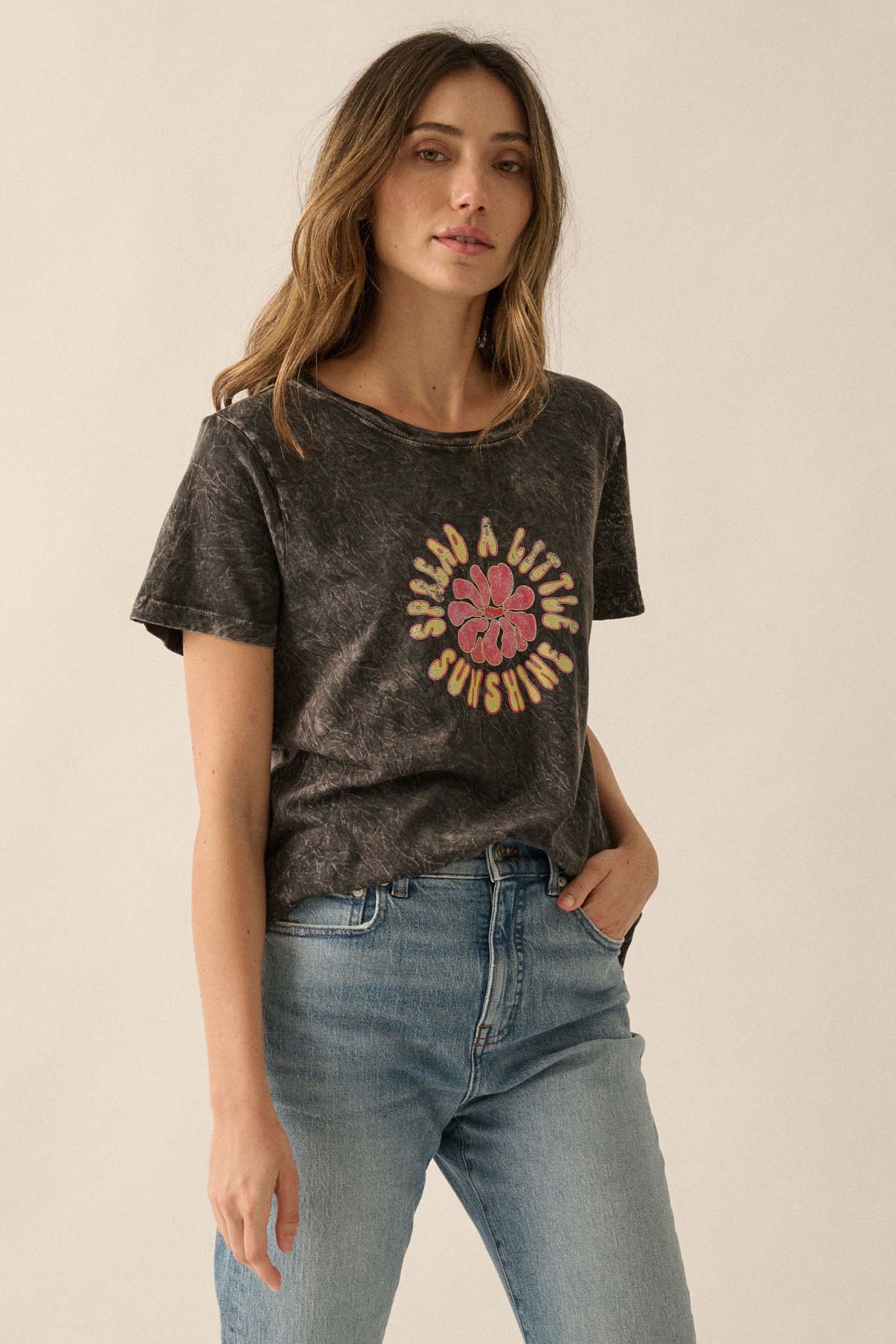 Spread a Little Sunshine Vintage-Wash Graphic Tee - ShopPromesa